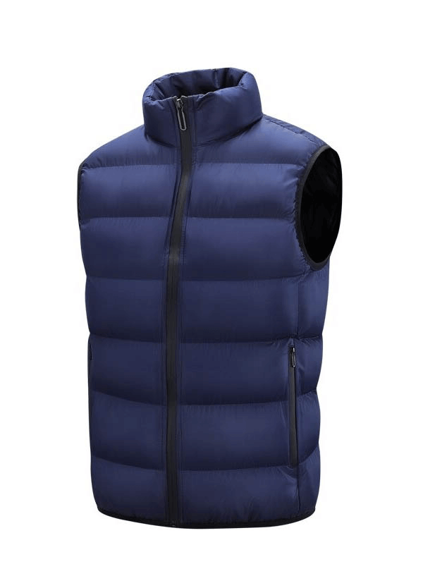 Navy stand collar sports vest, windproof sleeveless jacket SF0464, perfect for outdoor football, with zipper and pockets.